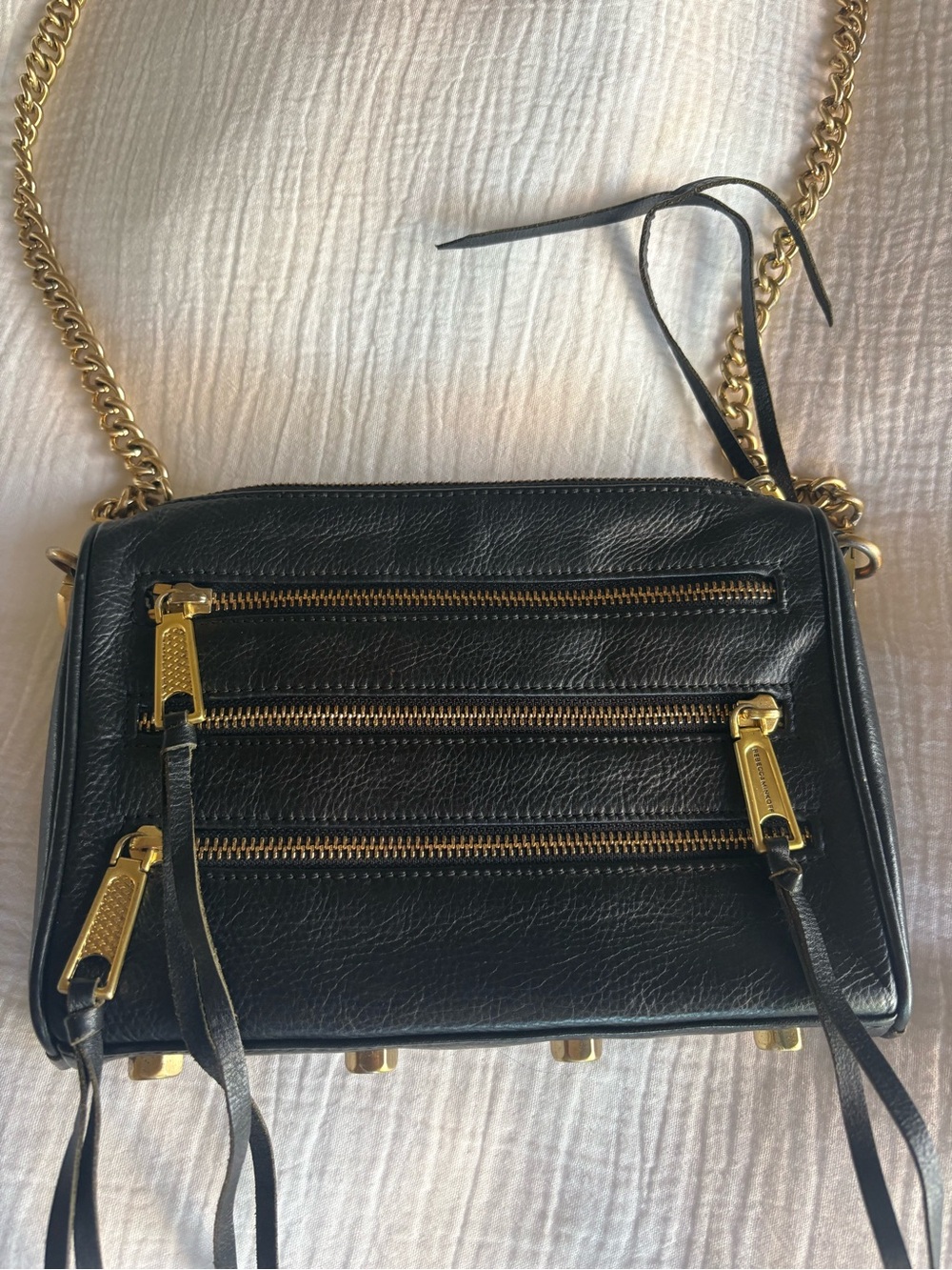 Rebecca Minkoff Black Leather Crossbody with Gold Hardware